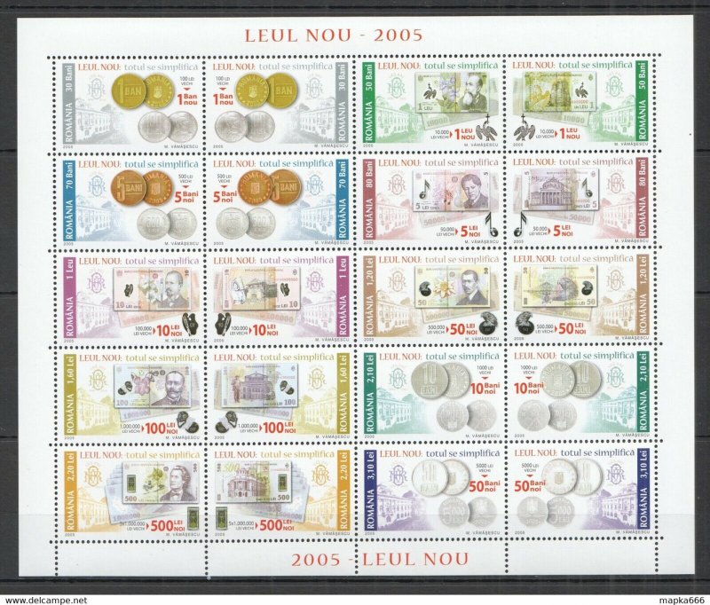 2005 Romania Money Stamps Numismatics Leul Nou #5947-66 Michel 20 В‚¬ Kb ...