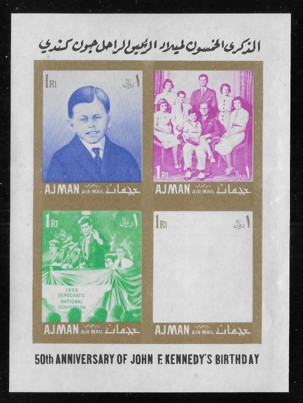 Ajman Michel Block 11B Kennedy s.s. IMPERF MNH Brown OMITTED