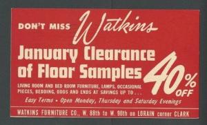 1947 Cleveland Oh Watkins Furniture Co 40% Clearance Sale