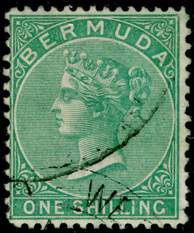 BERMUDA SG8, 1s green, FINE used. Cat £70.