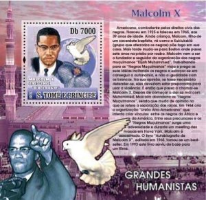 SAO TOME - 2007 - Humanists, Malcolm X - Perf Souv Sheet - Mint Never Hinged
