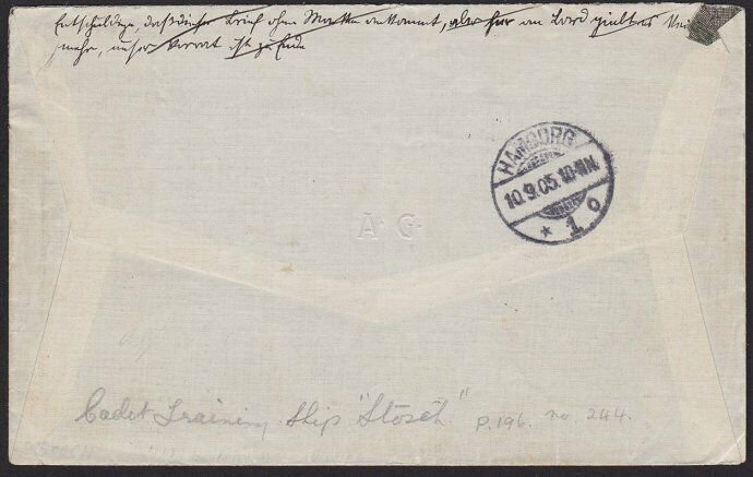 GERMANY 1905 cover Marine Schiffspost No.19 - SMS Stosch - Training ship....3778