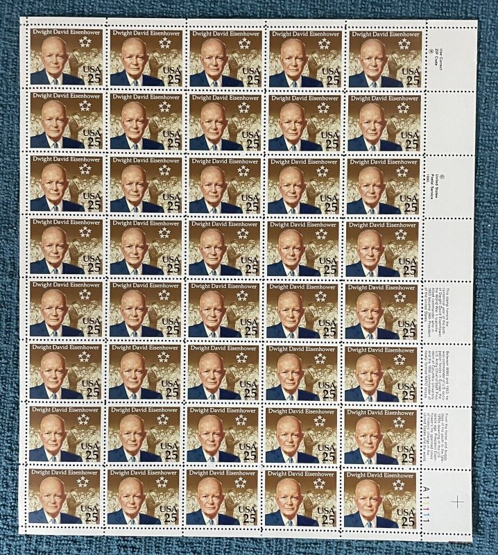 Scott #2513, 25c Gen. Dwight David Eisenhower, Mint sheet of 40, MNH