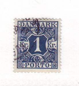 Denmark Sc J22 1921 1 kr dk blue Postage Due stamp used