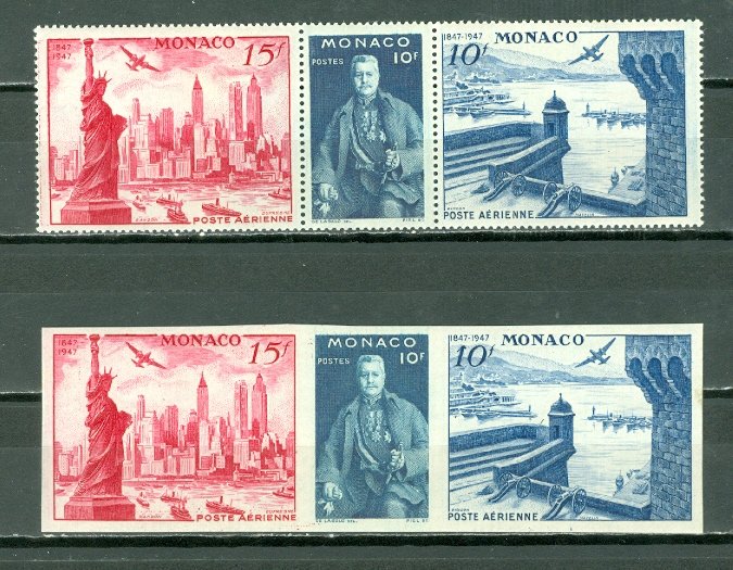 MONACO 1947 AIR #C20a STRIPS...PERF. & IMPERF...MNH