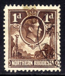Northern Rhodesia 1938 - 52 KGV1 1d Brown used SG 27 ( L492 )