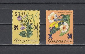 Guyana, Scott cat. 334-335. Diana Royal Wedding, Black o/p on Flower values.