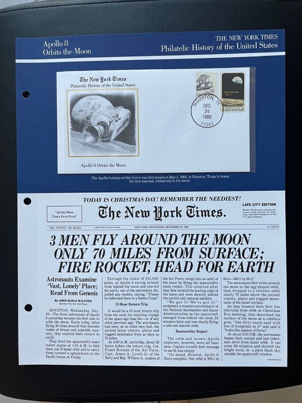 NY times Philatelic history of US panel: Apollo 8 Orbits the moon