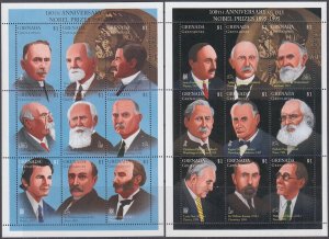 GRENADINES Sc #1772-3a-i MNH SET of 2 SHEETS 9 STAMPS ea NOBEL PRIZE LAUREATES