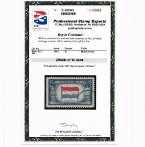 EXCELLENT GENUINE SCOTT #913 USED 1941 NETHERLANDS PSE CERT GRADED VF-80