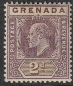 Grenada Sc# 50 KEVII 1902 MMH 2 pence issue, Wmk 2 Crown & CA CV $6.50