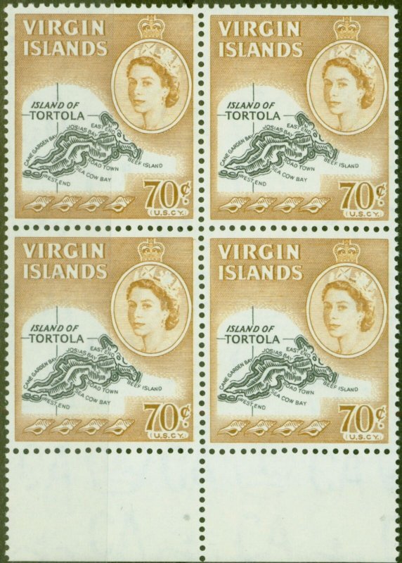 Virgin Islands 1964 70c Black & Yellow-Brown SG189 Superb MNH Block of 4