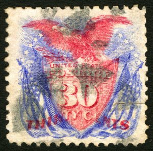 #121 30c 1869 Ultra & Carmine Extra Fine Used Gem Segmented Cork Cancel