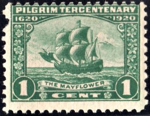 SC#548 1¢ Pilgrim Tercentenary Single (1920) MLH/Fault