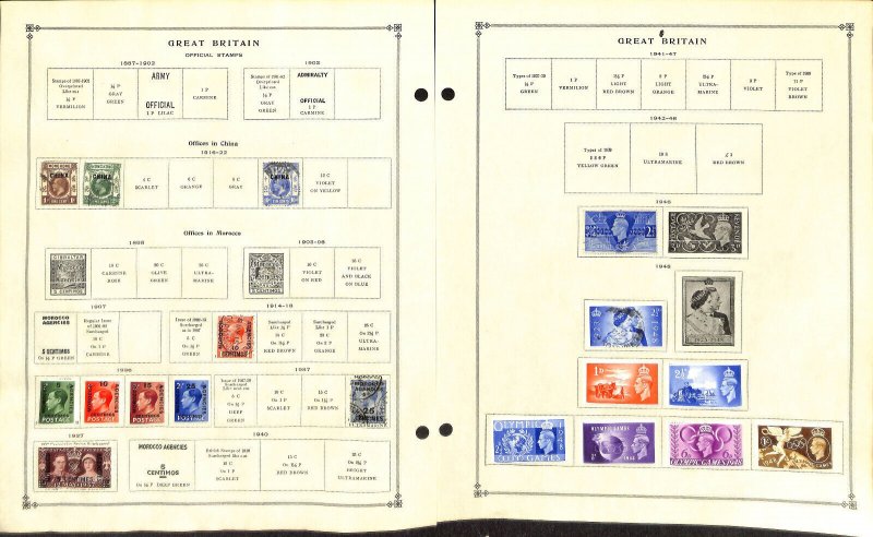Great Britain Stamp Collection on 25 Scott International Pages, 1840-1959 (BD)