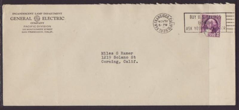 General Electric,San Francisco,CA 1936  # 10 Size Cover