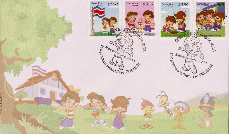 COSTA RICA CHILDRENS PROGRAMS TRICOLIN COMIC STRIP Sc 644 SELF ADHESIVE FDC 2011