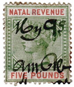 (I.B) Natal Revenue : Duty Stamp £5 (1898)