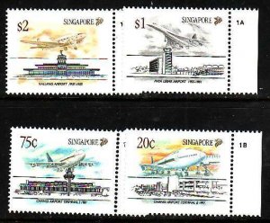 Singapore-Sc#598-601- id6-unused NH set -Planes-Airports-1991-