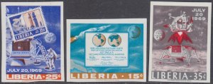 LIBERIA Sc # 499-501 CPL IMPERF MNH SET of 3 - MOON LANDING