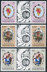 Mauritius 520-522 gutter,MNH.Michel 516-518. Royal wedding 1981.Charles,Diana.