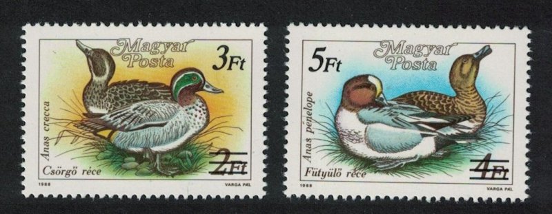 Hungary Ducks Birds surch 2v 1989 MNH SG#3919-3920