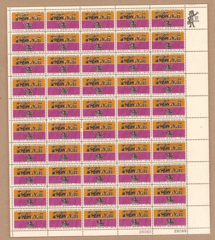 {BJ stamps}  #1265 MNH    5 cent sheet of 50.   Magna Carta.    Issued in 1965