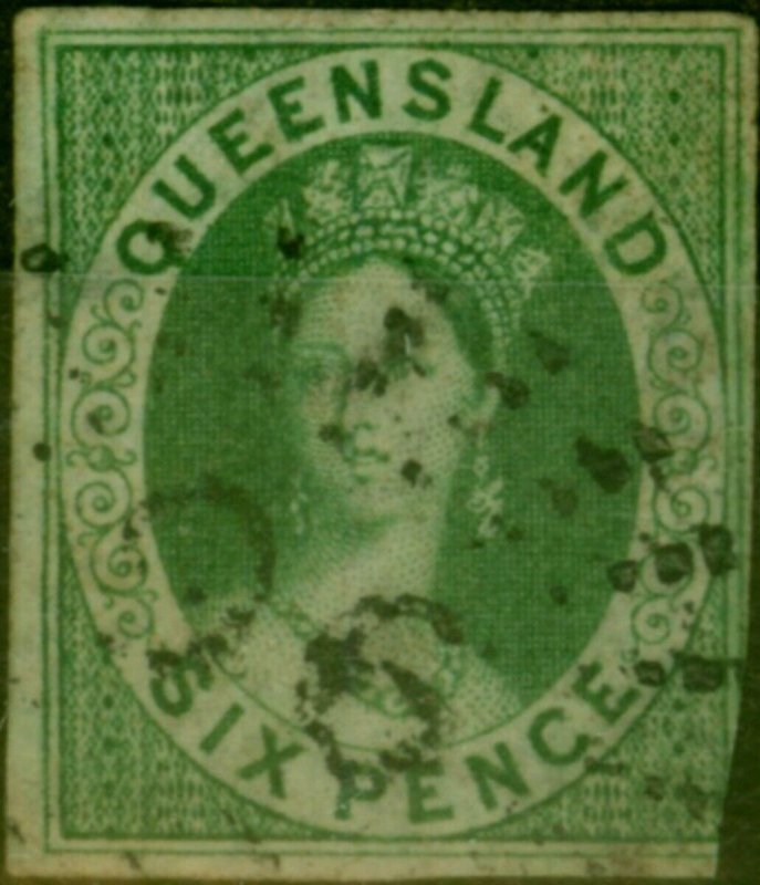Queensland 1860 6d Green SG3 Good Used