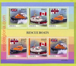 B0496 - LIBERIA - MISPERF ERROR Stamp Sheet - 2022 - Rescue Boats, Transport-