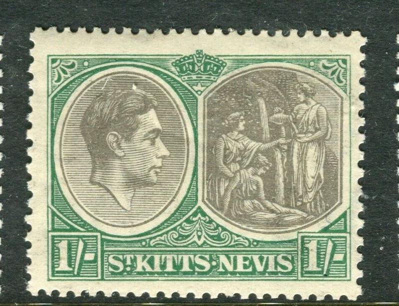 ST. KITTS; 1938 early GVI issue fine Mint hinged Shade of 1s. Perf 13x12 value