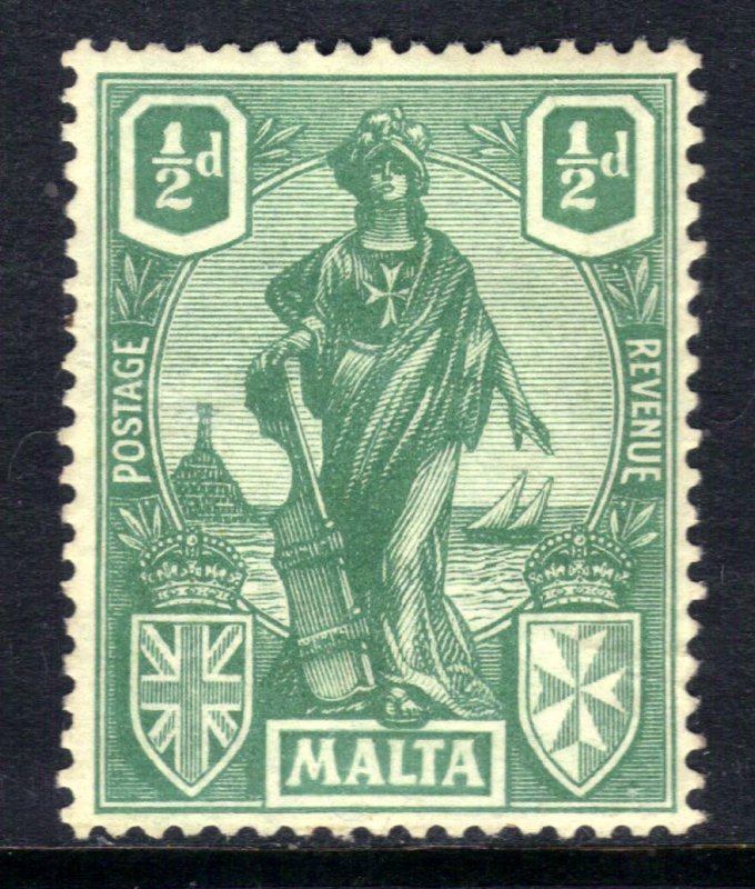 Malta 1922 - 26 KGV 1/2d Green Emblematic Statue MM SG 124 ( B985 )