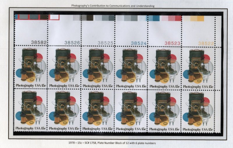 SC# 1758 - (15c) - Photography, MNH Plate Block/12 with 6 numbers