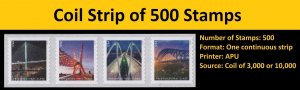 US 5808-5811 5811a Bridges presorted first-class 25c coil strip 500 MNH 2023
