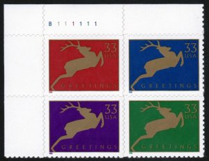 SC# 3356 - (33) - Christmas Deer: die cut 11.25 - MNH Plate Block/4