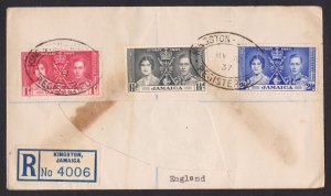 JAMAICA - 1937 KGVI CORONATION - 3V - FDC REGISTERED