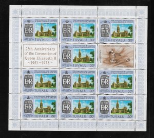 Tuvalu Stamps: 1978 QE II Coronation #81-84; Set of 4 Sheets/10 + 2 Labels; MNH