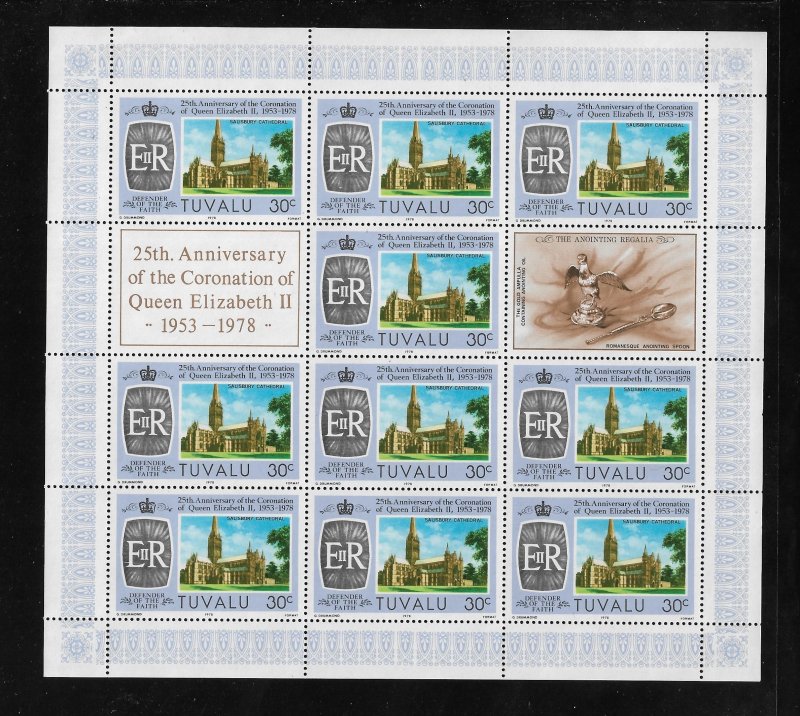 Tuvalu Stamps: 1978 QE II Coronation #81-84; Set of 4 Sheets/10 + 2 Labels; MNH