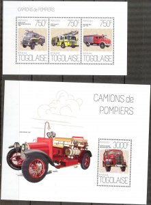 Togo 2013 Fire Trucks Engines sheet + S/S MNH