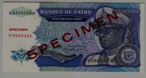 Zaire P-42 unc. banknote/ Specimen/ no.333