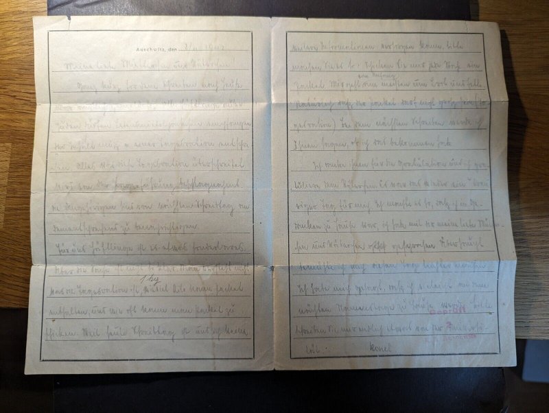 1942 Germany Concentration Camp Folded Letter Cover Camp Auschwitz to Kaltovy