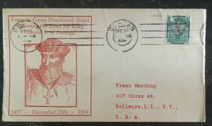 1934 South Africa First Day Cover FDC to Usa Vasco Da Gama Discovered