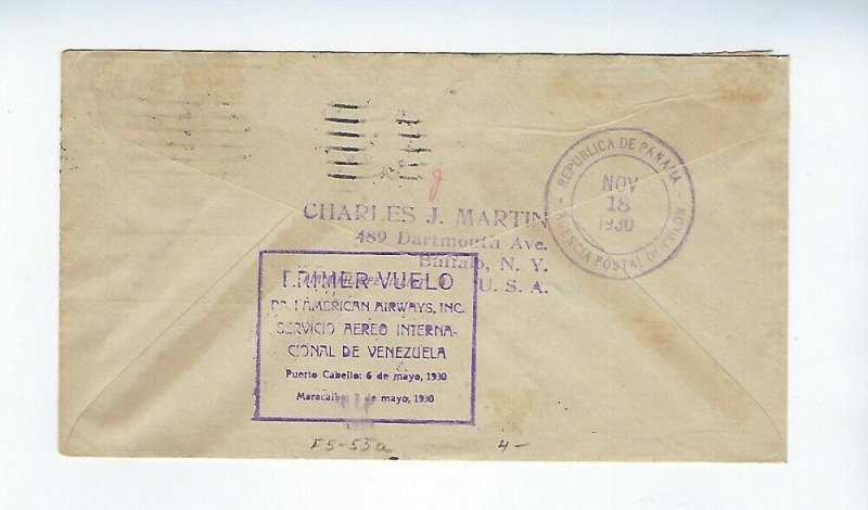 CRISTOBAL CANAL ZONE - MAY 5 1930 - ROUND TRIP AIR MAIL COVER - C42