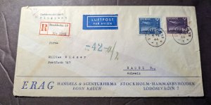 1944 Registered Sweden Airmail Cover Stockholm to Basel Switzerland