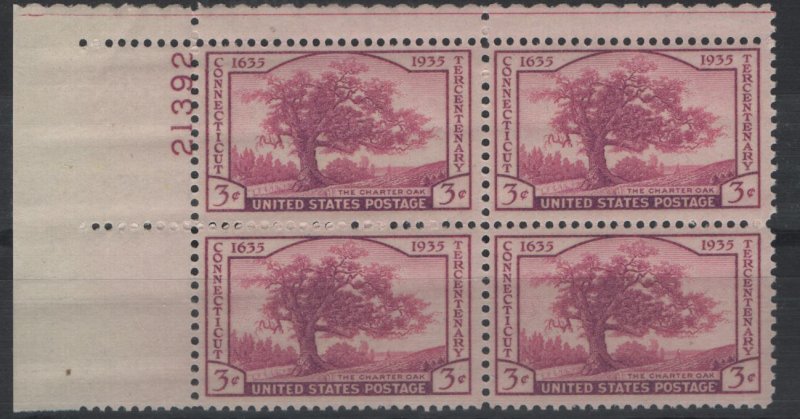 US 772  MNH THE CHARTER OAK PLATE BLOCK