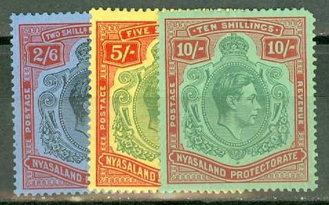 JN: Nyasaland 64, 65a, 66 mint CV $99