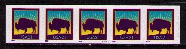 US Sc# 3475 MNH FVF Strip5 P#V1111 American Bison Sun