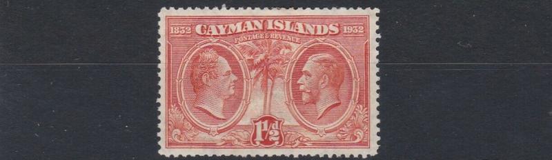 CAYMAN ISLANDS  1932   S G  87  1 1/2D  RED ORANGE    MH 