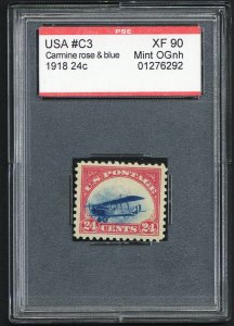 C3 Var, Mint XF NH 24¢ Jenny Landing Plane PSE Graded 90 - Stuart Katz