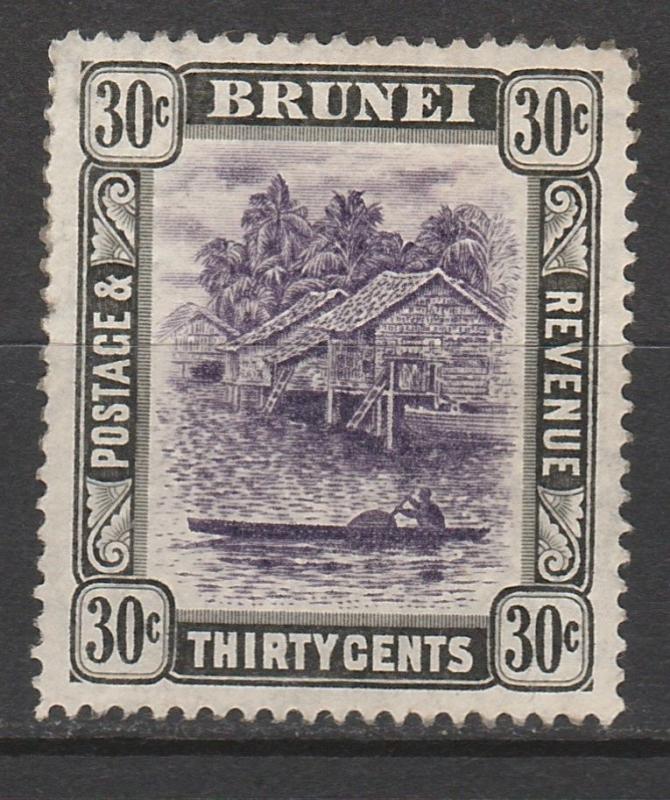 BRUNEI 1907 RIVER VIEW 30C WMK MULTI CROWN CA 