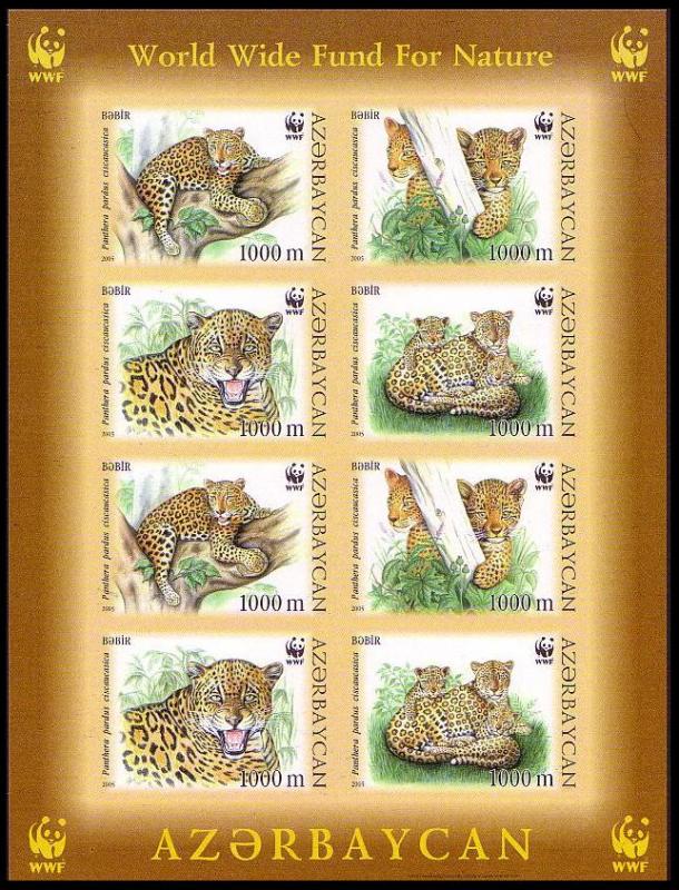 Azerbaijan WWF Caucasus Leopard Imperforated Sheetlet of 2 sets / 8 stamps